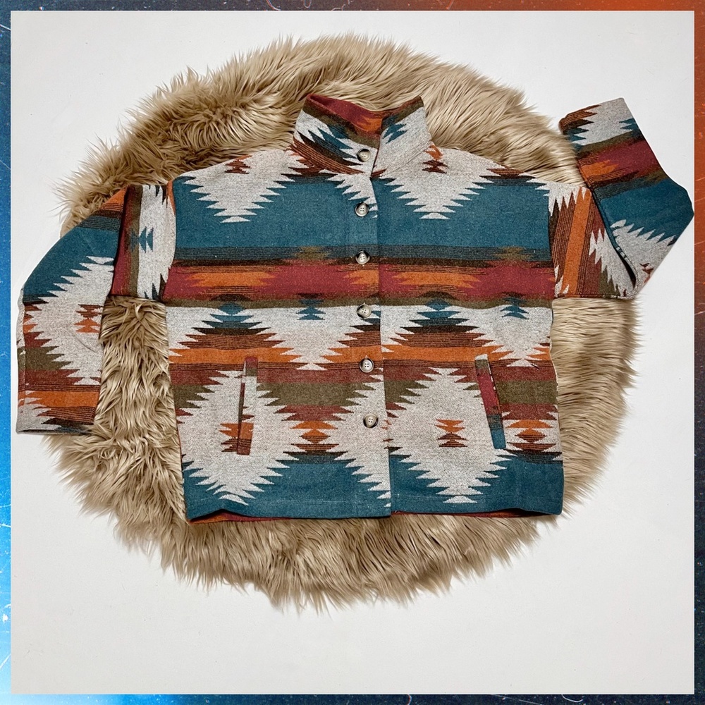 LUX BRAND Aztec Print Button Up Soft & Cozy Jacket W/Stand-Up Collar & Pockets - Picture 13 of 16